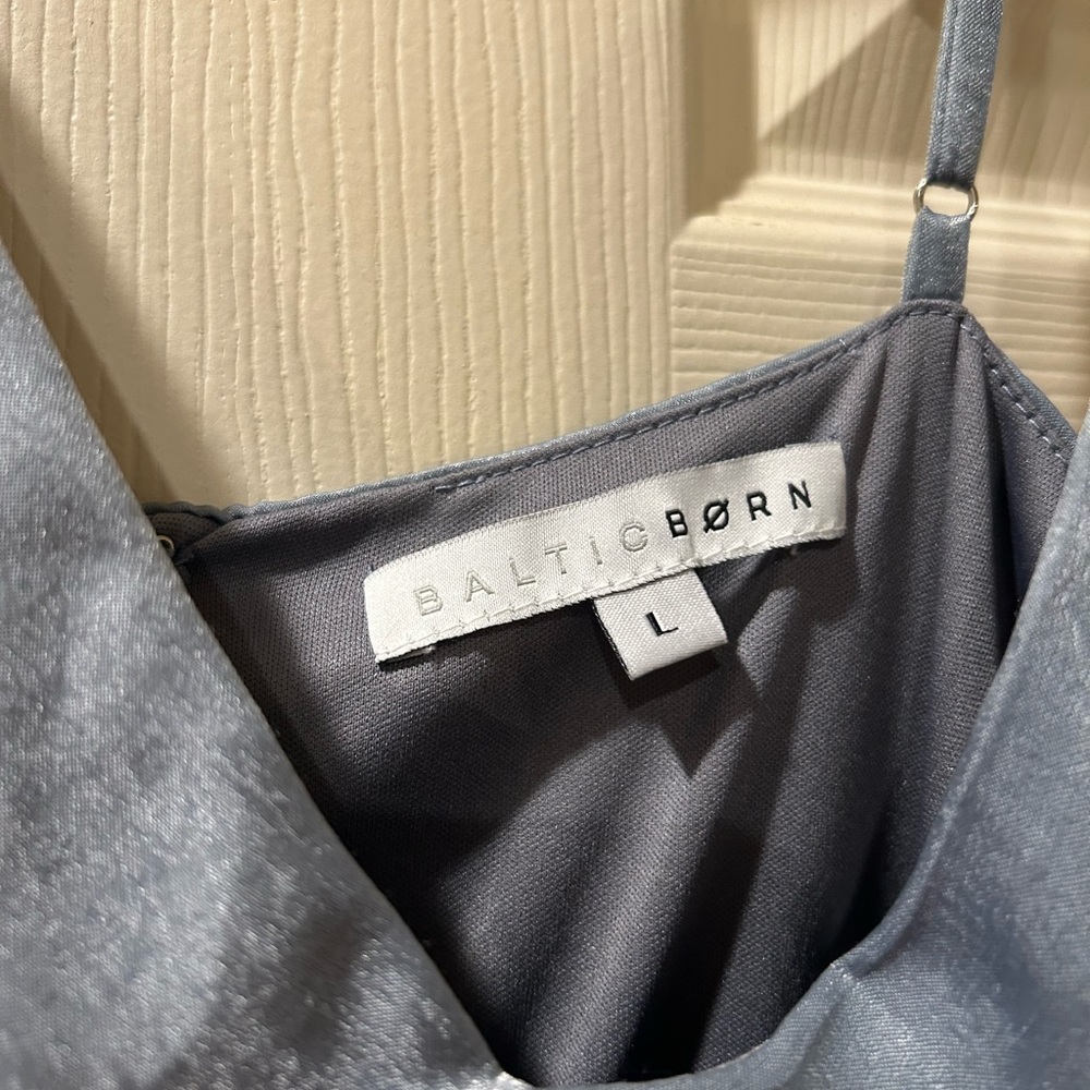 Baltic Born Silver-Gray Satin Asymmetrical Slip Dress - Picture 2 of 2